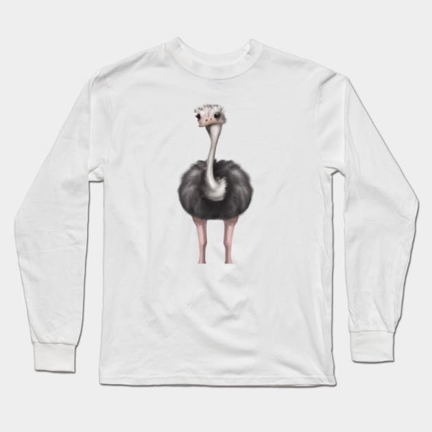 Cute Ostrich Drawing Long Sleeve T-Shirt by Play Zoo